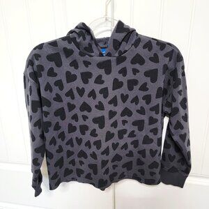 Old Navy Girls Size Large 10/12 Hoodie Hooded Sweatshirt Black Hearts EUC